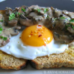 Creamy mushrooms on toast with fried egg