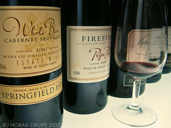 Bottles of South African red wine
