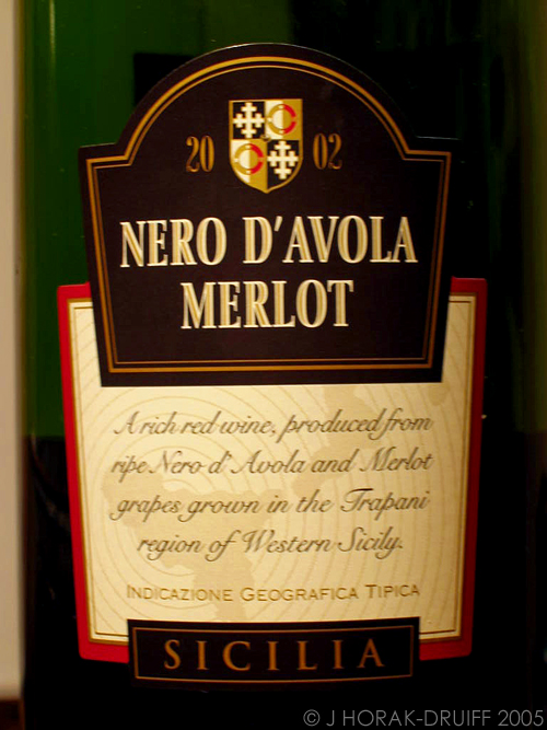 Bottle of nero davola wine