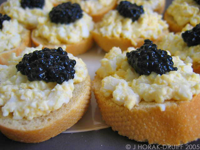Egg and caviar canapes