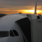 Airbus plane at sunset