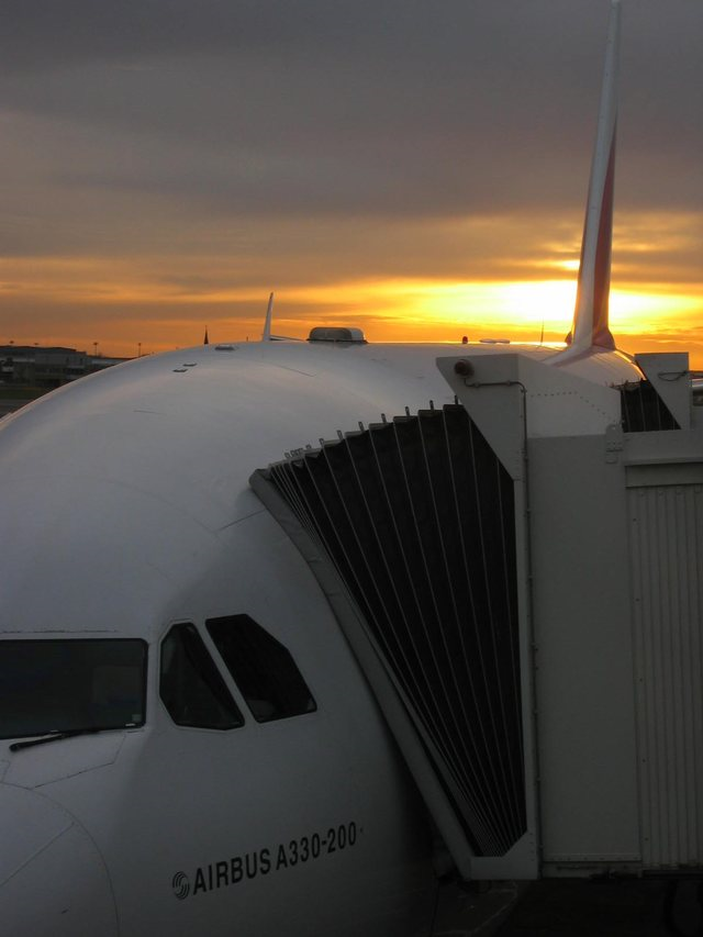 Airbus plane at sunset