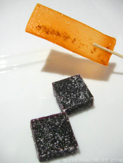 The Fat Duck carrot lollipop & beetroot jelly