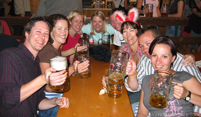 Table of friends at Munich Oktoberfest 2006