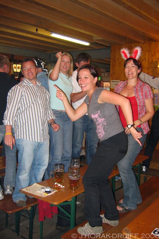 Dancing on benches at Munich Oktoberfest