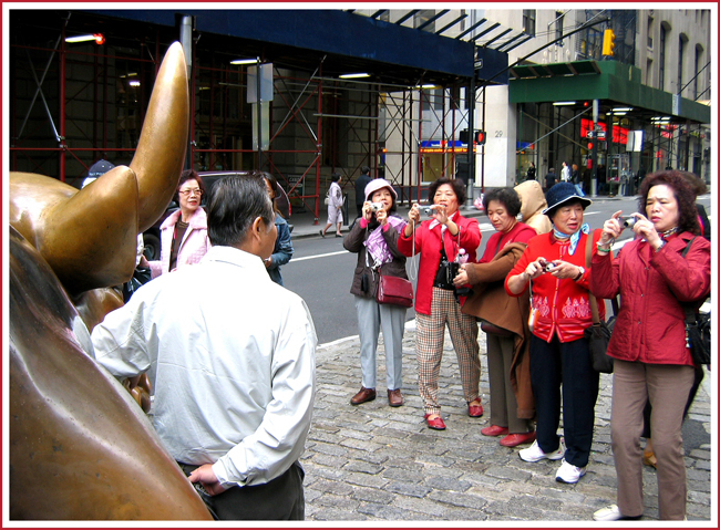NYC Wall Street Bull with tourists