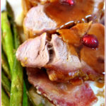 Glazed pork fillet stuffed with apricots