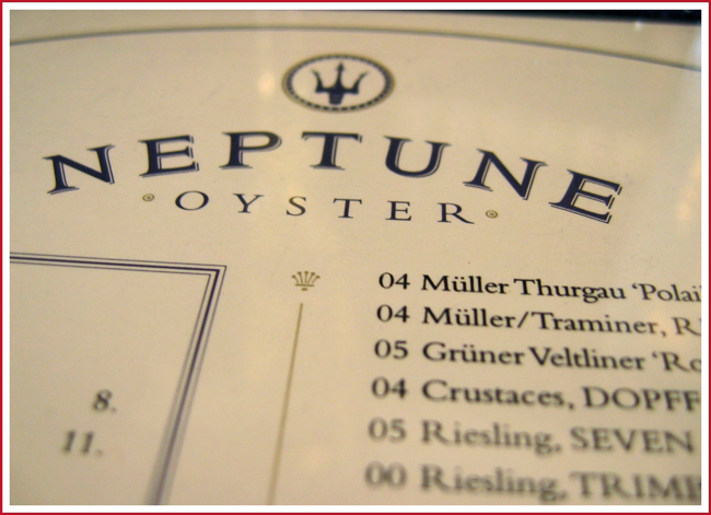Neptune Oyster Bar menu