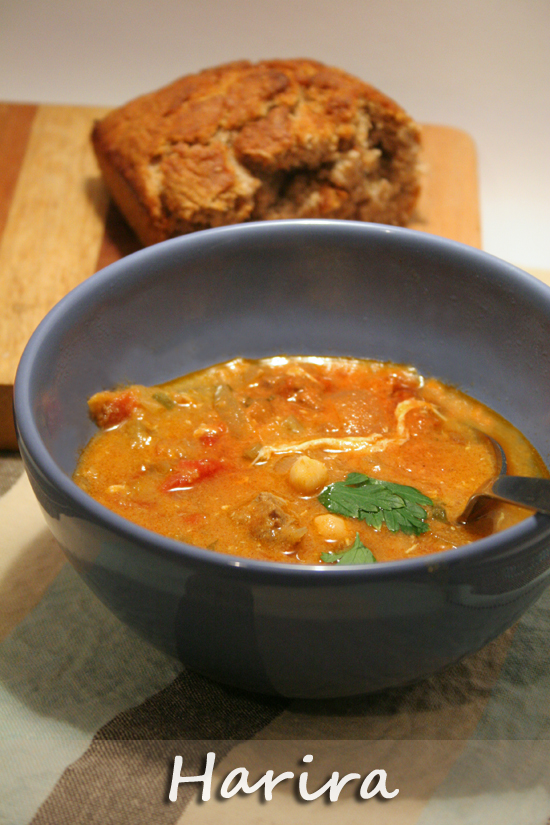 Harira soup in a blue bowl