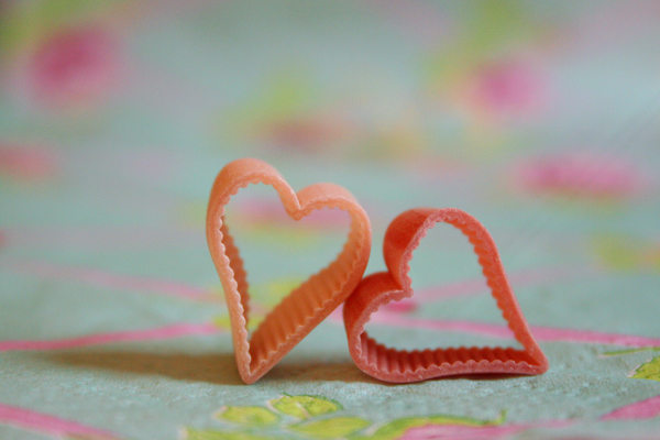 Pink and white heart shaped pasta