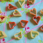 pink and white heart-shaped pasta