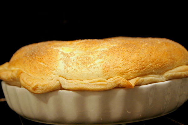 Milk tart baking in the oven