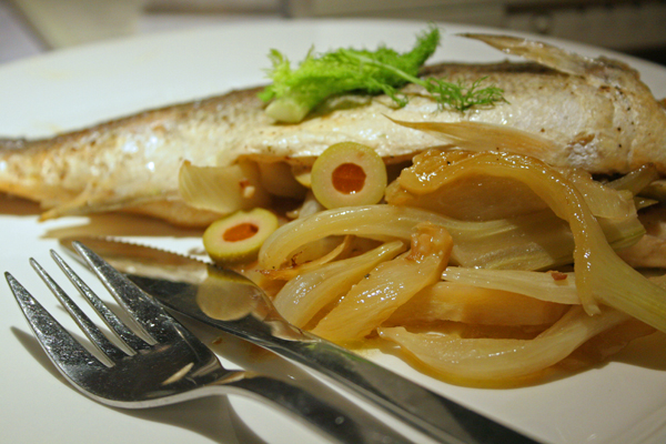 Seabass with fennel and olives