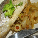 Whole seabass stuffed with fennel and olives