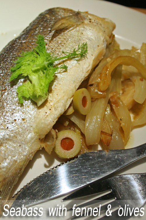 WHole seabass stuffed with fennel and olives