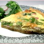 Broad bean, cheese and ham tart
