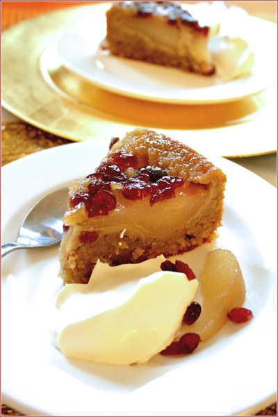 Cranberry pear upside down cake