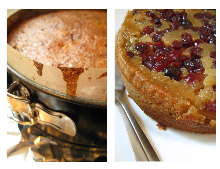 Cranberry pear upside down cake