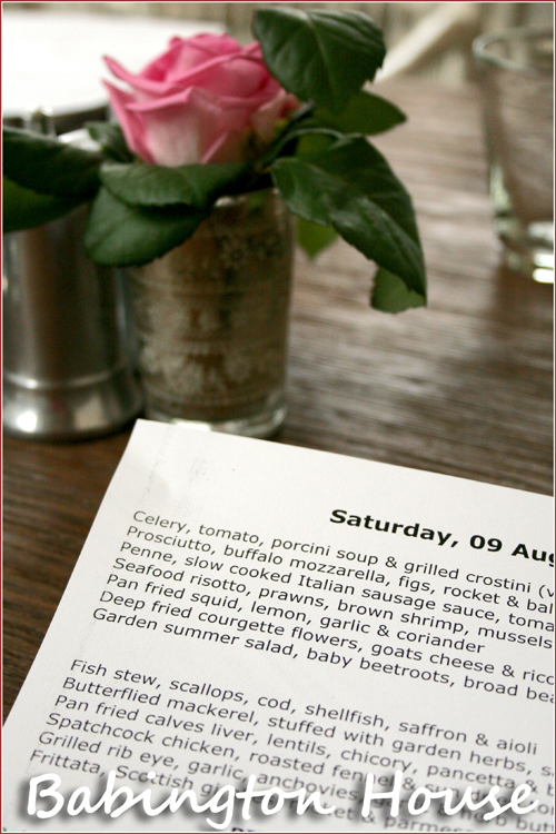 Babington House Menu