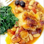 Spanish chicken bake with butter beans, chorizo and olives