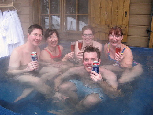 Team Faff in the hot tub