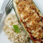 Courgettes stuffed with beef mince and cheese