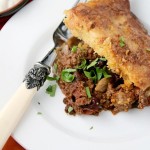 Chilli con carne with a cornbread topping