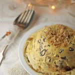 Christmas pudding semifreddo with cinnamon streusel and brandy sauce