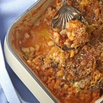 Sausage and cannellini bean gratin with kale and Parmesan
