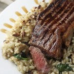 Steak on a blue cheese, spinach & pecan risotto