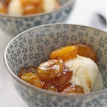 Easy roasted glazed plums with ice cream