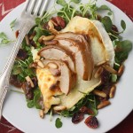 Grilled goat’s cheese and pear salad with cranberries & pine nuts