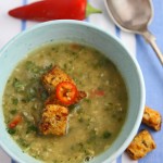 Red lentil soup with harissa croutons