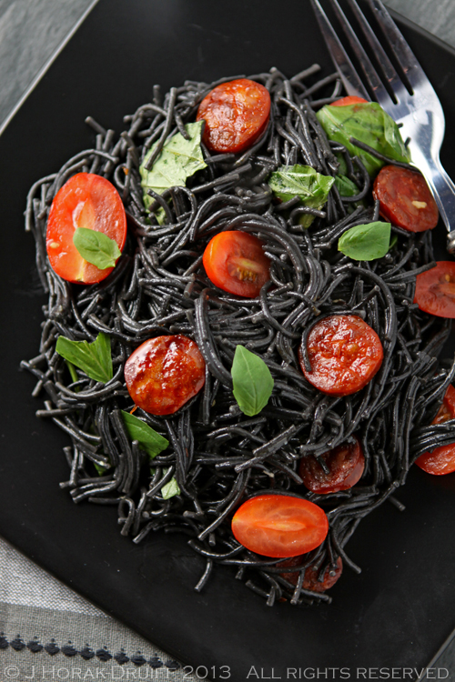 Spicy Squid Ink Fettuccine with Shrimp and Chorizo