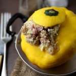 Pattypan squash with a cheesy bacon stuffing