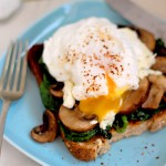 Poached eggs, spinach, Boursin & mushrooms on toast