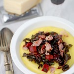 Spicy rainbow chard on creamy polenta