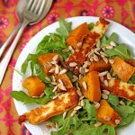Masala-roasted pumpkin salad with halloumi and rocket