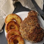 Mustard-crusted pork chops with caramelised apple rings