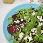Roasted beetroot, rocket and feta salad with mustard lemon dressing