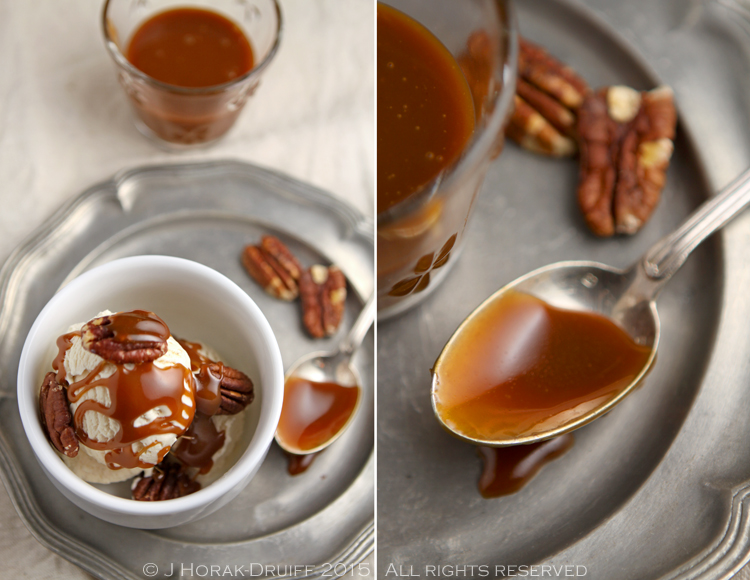 Homemade salted caramel sauce with ice-cream and toasted pecans. What more do you need?? | cooksister.com