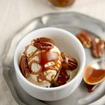 Salted caramel and toasted pecan ice-cream sundaes
