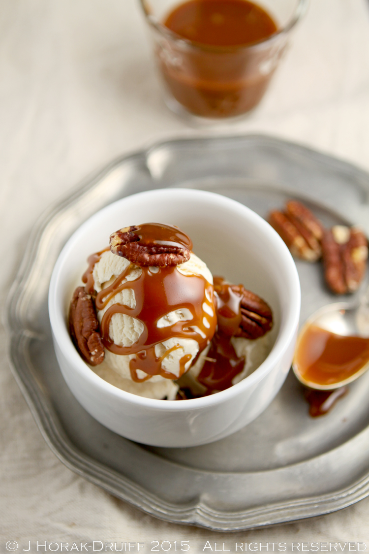 Homemade salted caramel sauce with ice-cream and toasted pecans. What more do you need?? | cooksister.com