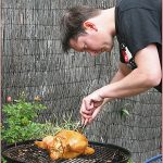 Smoked chicken on the BBQ with curried stuffing