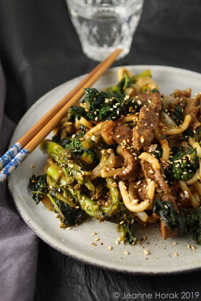 Beef, broccoli and udon noodle stir fry from "The Japanese Larder" by