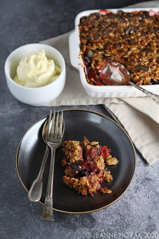 Plum and peach flapjack crumble [GF] - Cooksister | Food, Travel ...