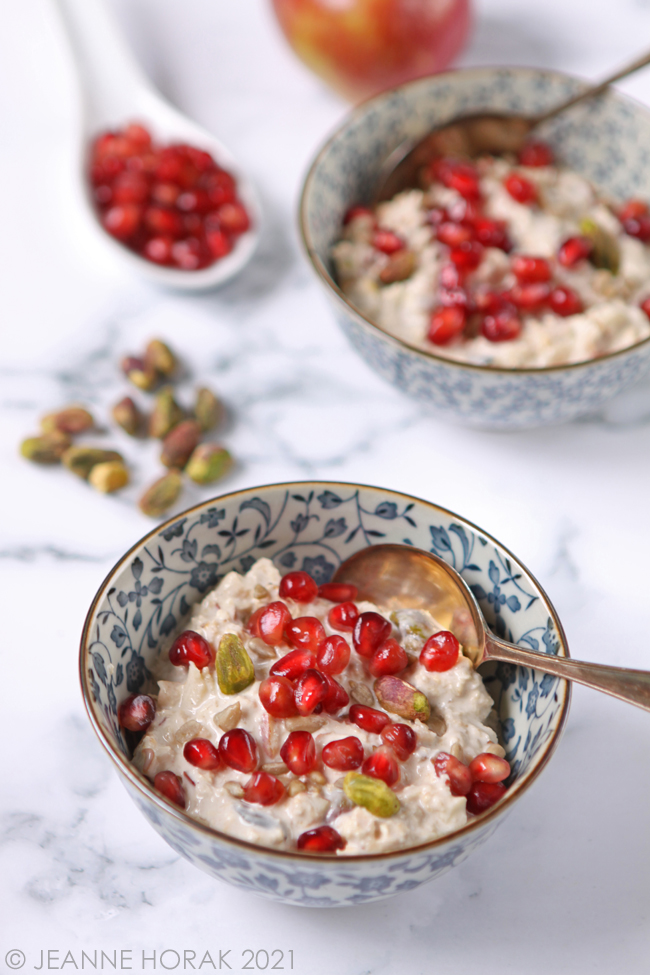 Bowl of Bircher muesli with pomegranate