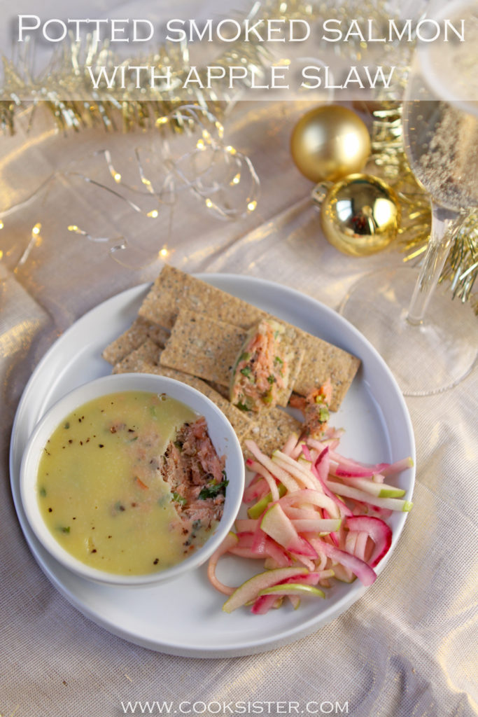 Potted smoked salmon with apple red onion slaw