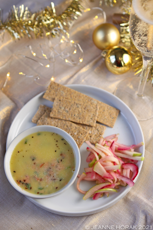 Potted smoked salmon with apple red onion slaw