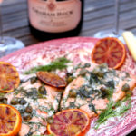 Barbecued salmon with blood oranges and capers